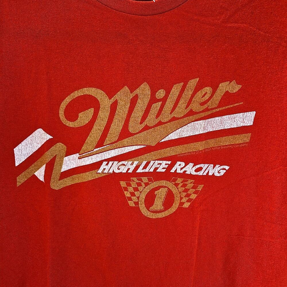 Junk Food Miller High Life Racing Graphic Tee Red Distressed Mens M NWT